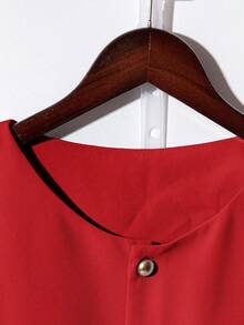 Franclia Áo sơ mi cài nút cổ tròn tay ngắn cao cấp thời trang dành cho nữ - Đỏ - Xem 5