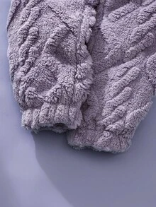 SHEIN Playful Pals YOUNG GIRL 秋冬紫色提花羊毛套衫套装，可爱刺绣图案，罗纹袖口和下摆，日常户外必备 - 紫色 - 查看 5