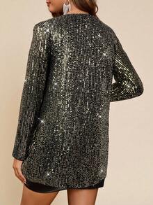 Amorya Women's Fashionable Sequin Regular Jacket For Party In Fall/Winter - Gold - View 2