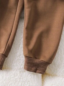 SHEIN Young Girls Cute Solid Color Frill Trim Long Sleeve Sweatshirt And Sweatpants Set, Suitable For Autumn/Winter Gatherings, Birthday Parties, Back To School And Daily Casual Occasions Girls Brown Outfit Girls Brown Set Girls Comfy Set Young Girl Brown Outfit Young Girl Brown Sweatsuit Young Girl Brown Set Girls Fall Sets - Khaki - View 9