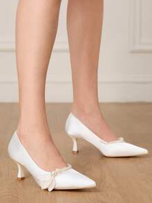 CUCCOO HITCHD 女士白色珍珠装饰尖头高跟鞋，优雅通勤、约会、婚礼、派对之选 - 白色 - 查看 5