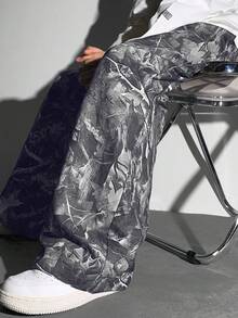 SHEIN 男童休闲宽松直筒裤，印花图案，适合春、夏、秋、冬四季穿着。 - 灰色 - 查看 3