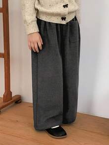 DAZY Young Girls Korean Style Woolen Wide Leg Casual Pants, Autumn/Winter - Grey - View 4