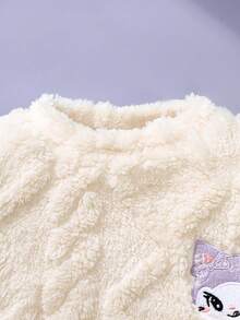 SHEIN Playful Pals YOUNG GIRL 秋冬紫色提花羊毛套衫套装，可爱刺绣图案，罗纹袖口和下摆，日常户外必备 - 紫色 - 查看 4