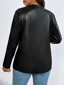 EMERY ROSE Plus Size Women's Front Open PU Leather Blazer Jacket, Autumn Fall Cloth For Women Winter