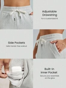 GLOWMODE Cotton-Blend Fleece Regular Fit Adjustable Waist Pocket Joggers Cozy Warm Fall Winter - Grey - View 3