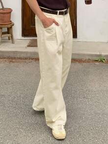 DAZY Men's Plain White Denim Jeans, Spring - Apricot - View 3