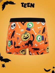 Happy Jammies Calzoncillos para adolescentes de la familia de colores naranja con diseños de calabaza de Halloween, cara de fantasma, telaraña, murciélago y gatito, divertidos y adorables para una fiesta familiar - Naranja - Ver 2
