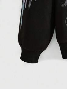 ROMWE Grunge Punk Moletom Unissex Vintage de Subcultura de Rua Y2K com Estampa de Pistola e Asa com Strass e Caimento Solto - Preto - Visão 4
