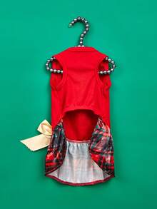 PETSIN Ropa de gato con lazo y cinta, vestido de oso de peluche con estampado navideño, vestido de perro, vestido de princesa para mascotas - Rojo - Ver 4