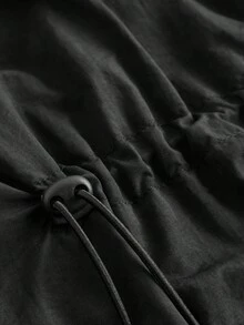 SHEIN EZwear 大码女式黑色长款外套，带腰带，适合秋冬季节、返校季、商务休闲、办公室、工作、教师、外出等场合，轻便运动外套，带帽，拉链长袖宽松外套，带口袋，适合户外徒步、雨天户外活动。 - 黑色 - 查看 7