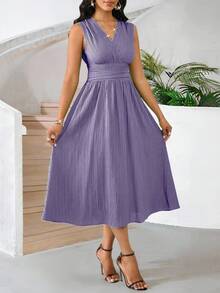 SHEIN Lady Váy ngày lễ Váy mùa hè không tay dài vừa phải dành cho nữ Vải dệt họa tiết màu xanh lá cây - Bụi tím - Xem 5