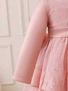 Glamorique Kids New Design Baby Girls Dress, & Elegant Jacquard Mesh Fabric, Suitable For Autumn/Winter, Daily Wear And Party Pink Bow Baby Dress Baby Girl Elegant Dress