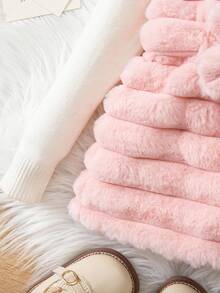 SHEIN 女婴粉色法兰绒无袖喇叭长款圆领可爱纯色设计秋冬外套