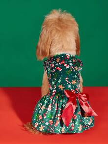PETSIN Schleifenband Katzenkleidung, Weihnachts-Muster Teddy Kleid, Hundekleid, Haustier Prinzessin Kleid - Grün - Übersicht 3
