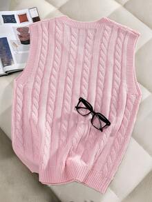 Claim Dot Casual Versatile Loose Solid Color Men Sweater Vests, Fall Winter - Baby Pink - View 2