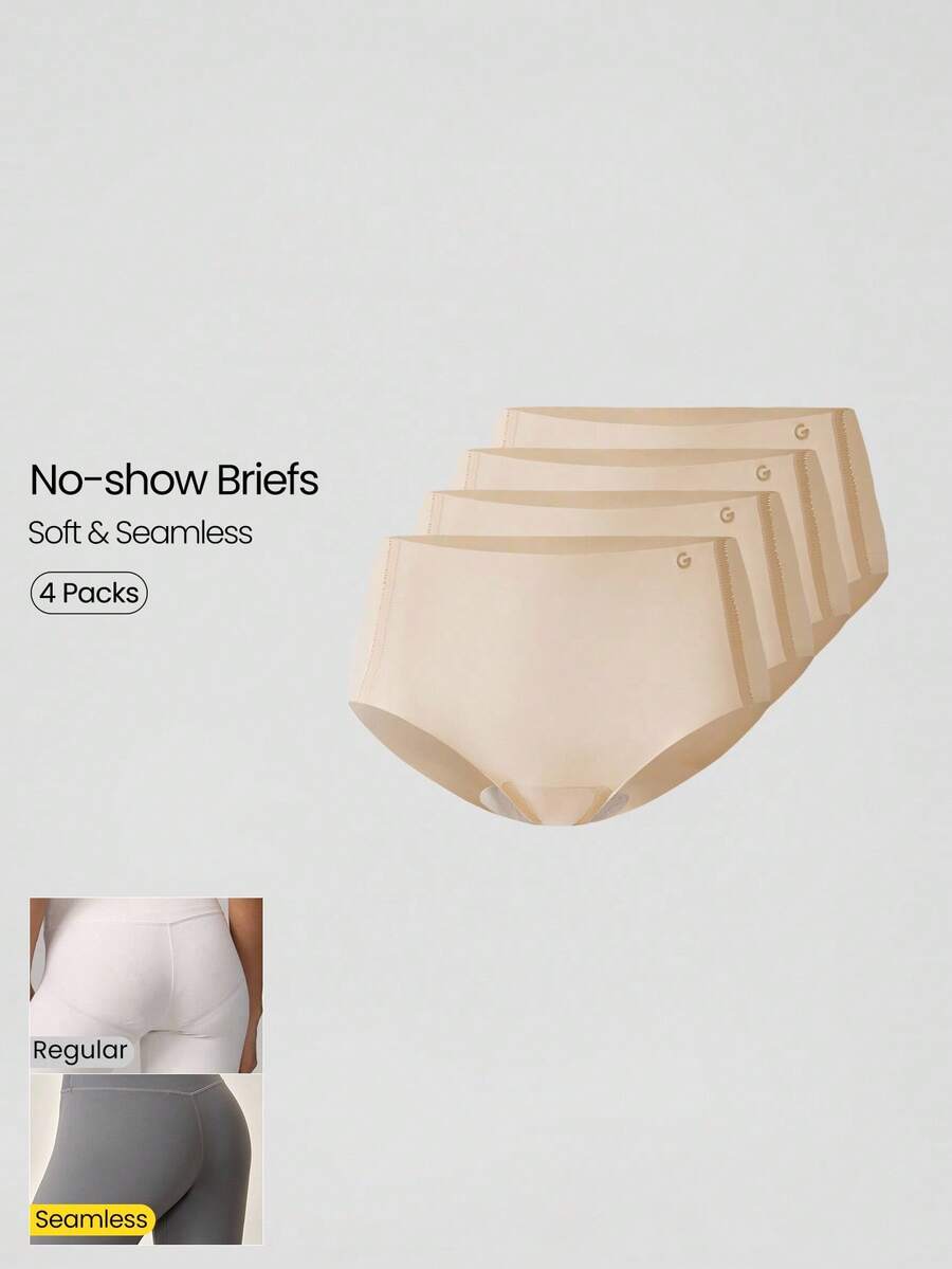 GLOWMODE 4条装轻薄透气吸汗中腰全覆盖无缝隐形三角裤日常健身内裤 - 米色 - 查看 1