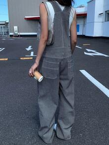 DAZY Women's Casual Everyday Versatile Striped Loose Denim Overalls Fall/Winter Y2k - Blue - View 2