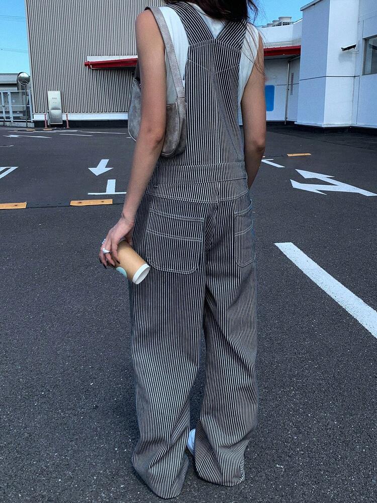 Women's Casual Everyday Versatile Striped Loose Denim Overalls Fall/Winter Y2k