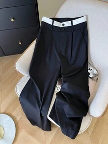 Franclia 高腰直筒阔腿西装裤，宽松舒适，垂坠感极佳，黑白配色，适合乡村音乐会、乡村、秋季、沙特阿拉伯国庆日等场合，时尚百搭，适合秋冬季休闲穿着，尽显优雅气质。 - 黑與白 - 查看 3