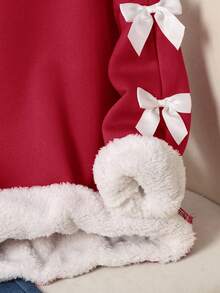 SHEIN 少女复古学院风针织圆领套头卫衣，撞色蝴蝶结装饰，加厚保暖内衬，长袖，秋冬女装 - 紅色 - 查看 6