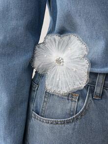 Selenza Women's Casual Everyday Washed Button Up Long Sleeve Denim Jacket - Blue - View 4