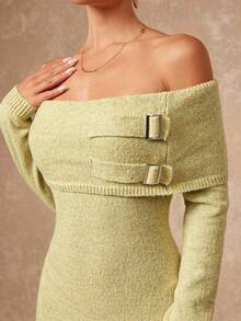 SHEIN Privé Herbst-Winter Feier Party Bankett bescheiden Altgeld Glitzer Feiertags Party Rave Festival Ausflug Urlaub Heiß Outdoor Reichlich geschichtetes Hochzeitssaison Bankett Volljährigkeitsfeier Damen Herbst Off-Shoulder langärmeliges figurbetontes elegantes Strickkleid mit Knopfdesign Off-Shoulder Abendkleid Salbeigrünes Abendkleid Limette Grünes Kleid Damen Langarm Luxus Abschlussball Eid Al-Adha Eid Al-Adha Party Neujahr - Grün - Übersicht 5