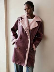 Maija Áo khoác lót nhiệt hai hàng khuy, thời trang khi đi làm vào mùa thu/đông - Màu Đỏ Sâu - Xem 6