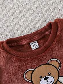 SHEIN Cute Round Neck Plush Baby Boy Outfit Fall Winter - Redwood - View 7