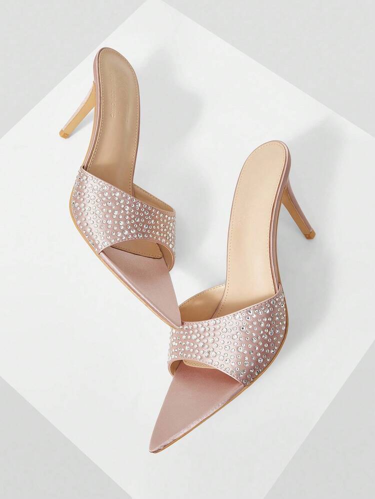 WOMEN'S ELEGANT RHINESTONE EMBELLISHED POINTED TOE HIGH HEELED PARTY SANDALS