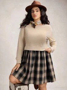 Zelara Robe décontracté grande taille en patchwork à carreaux 2 en 1