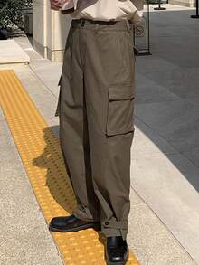 DAZY 秋季工装口袋设计可调节下摆男式裤子，棕色 - 棕色 - 查看 4