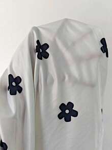 GlowEve Pull décontracté à col rond, manches raglan, tricot côtelé, patchwork, motif floral ajouré et clous à la mode pour femmes en automne - Noir et Blanc - Voir 6