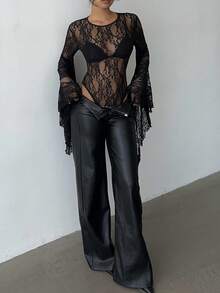 Aloruh 万圣节蝙蝠袖黑色蕾丝连体衣，女士优雅性感夜店连体衣，Y2K风格，时尚女士连体衣，万圣节服装，万圣节服饰，女士秋季穿搭，哥特风服饰，哥特风，休闲风，乡村音乐会服装，派对，夜店音乐节 - 黑色 - 查看 7