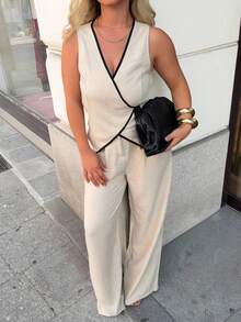 Jeta Ari 女士日常两件套服装 - 杏色 - 查看 3