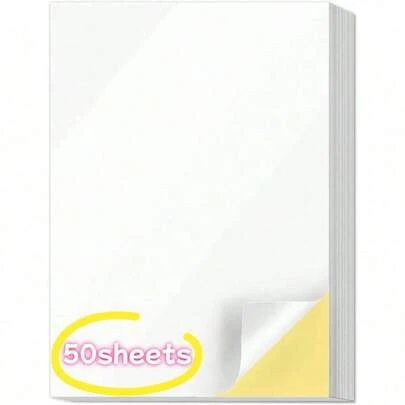SHEIN 50 Sheets Printable Sticker Paper, "30*20cm" A4 Self Adhesive Sticker Backing For Craft Scrapbooking Inkjet Printer, White Matte,Back To School