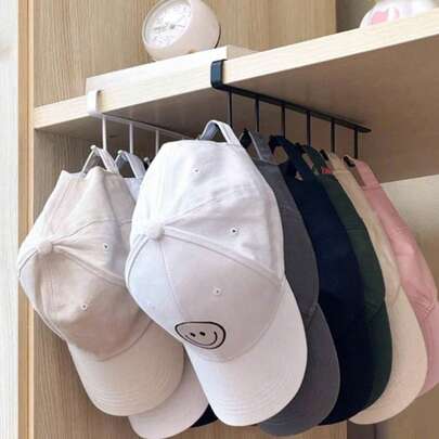 1 pieza Soporte de pared con 6 ganchos para sombreros, organizador de almacenamiento de hierro - Perchero portátil para colgar sobre la puerta, adecuado para gorras de béisbol, gorras de golf, etc. - Caja de almacenamiento de armario de uso múltiple, se adapta a todo tipo y tamaño de sombreros, excelente para armarios y dormitorios, organizador de sombreros