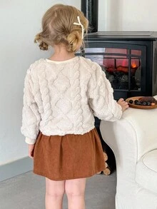 LMoss Kids LMoss 女童纯色圆领休闲卫衣，女童秋季服装，儿童秋季连衣裙，圣诞节，冬季服装，套头衫，圣诞毛衣，舒适秋冬装，温暖秋冬风格，长袖上衣 - 杏色 - 查看 2