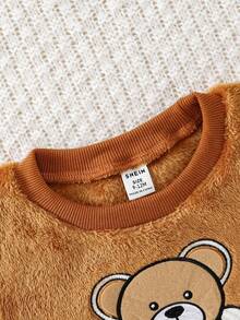 SHEIN Playful Pals Cute Round Neck Plush Baby Boy Outfit Fall Winter - Mocha Brown - View 4