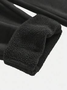 SHEIN Girlism 少女黑色纯色基本款百搭纯色松紧腰罗纹保暖内衬打底裤，秋冬 - 黑色 - 查看 5