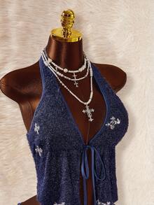 Amplova 深V领露背系带超低腰迷你短裤两件套 - 彩色 - 查看 6