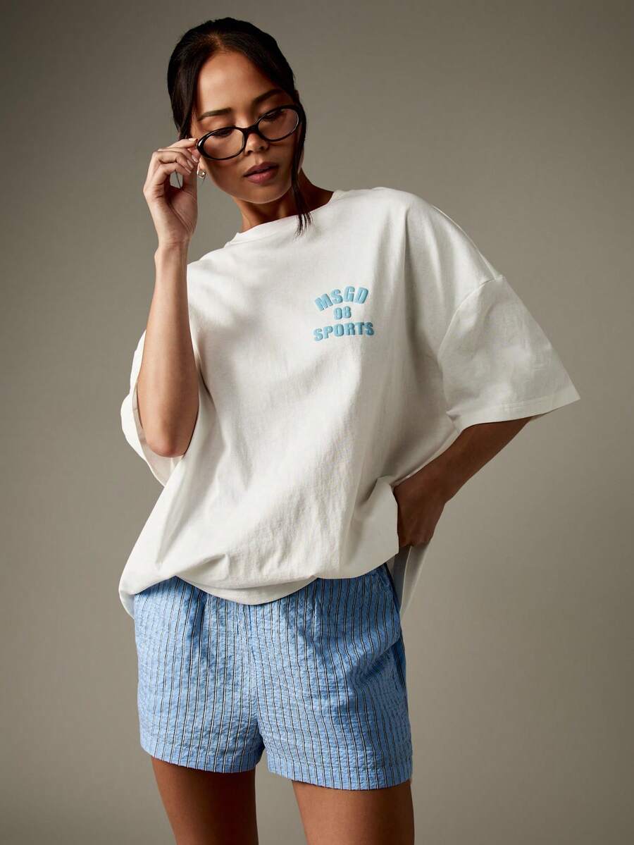 MISSGUIDED 带文字印花的超大图案圆领短袖棉质 T 恤 - 白色 - 查看 1