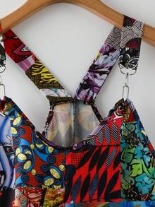 Linhara Plus Size Women Casual Bohemian Floral Print Jumpsuit, Suitable For Vacation