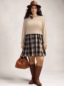 Zelara Robe décontracté grande taille en patchwork à carreaux 2 en 1