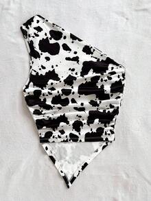 SHEIN WYWH CURVE 大码休闲度假西部牛仔印花海滩婚礼宾客服装毕业早午餐女士圣帕特里克节春假复活节音乐节优雅波西米亚热带肩上衣 - 黑與白 - 查看 2
