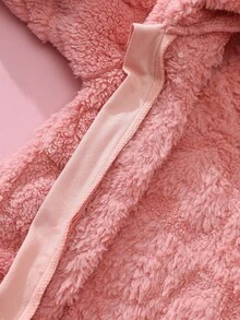 SHEIN 女婴毛绒连体衣，饰有可爱的3D耳朵，拉链设计方便穿脱，适合日常外出，秋冬季节必备，粉色 - 粉色 - 查看 8