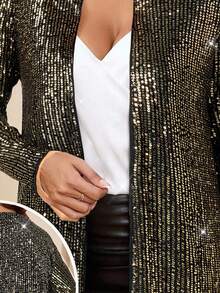 Amorya Women's Fashionable Sequin Regular Jacket For Party In Fall/Winter - Gold - View 7