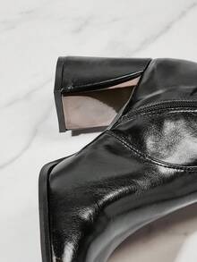 SHUZIA 女士时尚舒适及膝侧拉链粗跟靴 - 黑色 - 查看 5