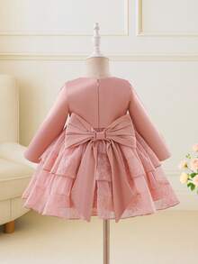 Glamorique Kids New Design Baby Girls Dress, & Elegant Jacquard Mesh Fabric, Suitable For Autumn/Winter, Daily Wear And Party Pink Bow Baby Dress Baby Girl Elegant Dress
