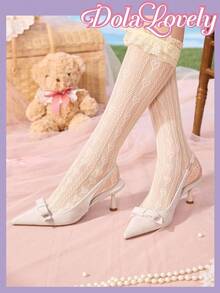 Dola Lovely French Genuine Leather Closed Toe Sandals For Women, 2024 Summer New Niche Design Narrow Heel Backless Pumps - Beige - View 3